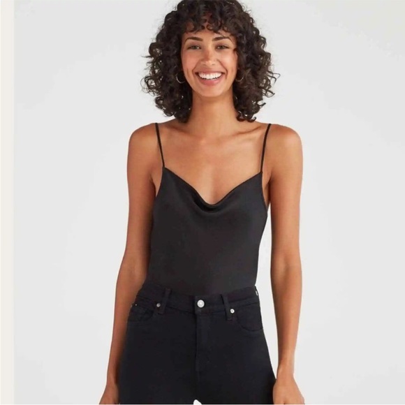 7 for All Mankind Black Silk Cowl Neck Spaghetti Strap Camisole XS Sleeveless - Picture 2 of 11